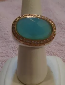 Rose Gold Plated .925 Sterling Silver with Cubic Zirconia and Aquamarine Ring - Picture 1 of 5