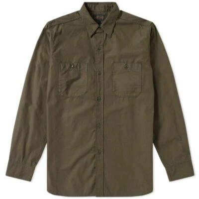 BEAMS JAPAN USN POPLIN WORK SHIRT SIZE M MEDIUM OLIVE MENS 100% COTTON JP - Image 1 of 4