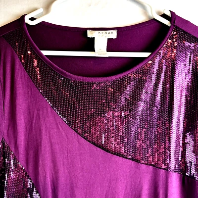Kenar Blouse Womens X-Large Top Purple Shirt Stretch Sequins Short Sleeves XL - Image 1 of 4