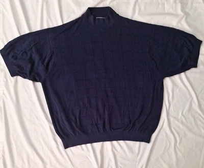 Paul Fredrick 100% Silk Sweater Size XXXL Navy Blue Mock Neck Short Sleeve Men’s - Image 1 of 4