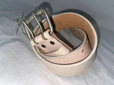 复古 60S 70S 男式 34 36 全新白色皮革双孔扣牛仔西部腰带 — 第 1/4 张图片