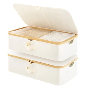 2-Pack Underbed Storage Box with Bamboo Frame, 42L Flip-Top Under Bed Contain... - Picture 1 of 7