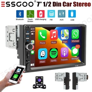 1 Din 7"Car Stereo Radio Touch Screen Apple CarPlay Android Auto BT USB+Camera - Picture 1 of 14