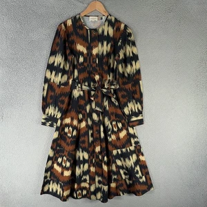 Sezane Kleid Damen 38 Gürtel Midi Langarm Leinen Ikat Herbst DEFEKT - Bild 1 von 17