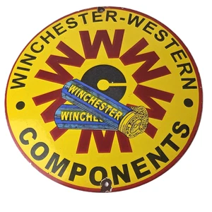 Vintage Winchester Porcelain Sign - Shot Gun Shells Western Components Gas Sign - Picture 1 of 14