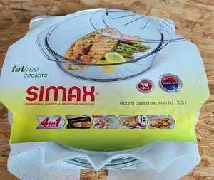 Simax Casseruola Piatto con Coperchio, 2,5 Quart Rotondo Vetro Cottura Senza Grassi Nuovo - Foto 1 di 3