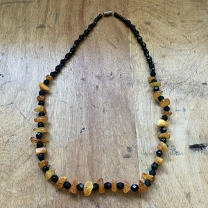 Amber And Onyx Tone Beaded Necklace Unbranded 19.5” - Picture 1 of 6