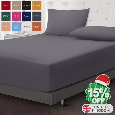 EXTRA DEEP Fitted Sheet Single Double King Super King Bed Size OR Pillow Covers - Image 1 of 2