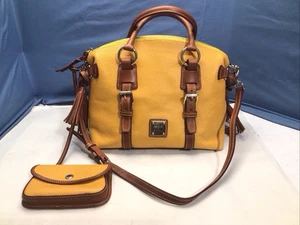 Dooney and Bourke Pebble Grain Bristol Satchel Mustard & Brown W/Crossbody Strap - Picture 1 of 23