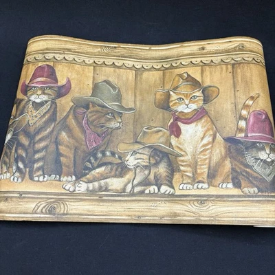 Papel Pintado De Colección Raymond Waites Frontera Vaquero Gatos Rústico 15 Pies X 10.24" Ancho Gatito Foto 1 de 4