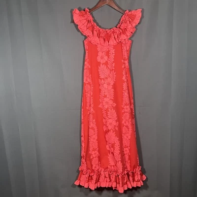Vestido Princesa Kaiulani Hawaiano Rojo/Rosa Hibisco Floral MuuMuu Maxi Talla 10 Foto 1 de 4