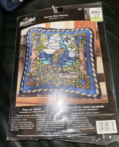 Bucilla STAINED GLASS PEACOCK Needlepoint Pillow Kit #4887 - NEW & SEALED - Picture 1 of 2