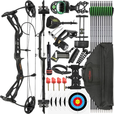 Compound Bow Pure Carbon Arrow Set 0-70lbs Adjustable Archery Bow Hunting 325fps - Image 1 of 4