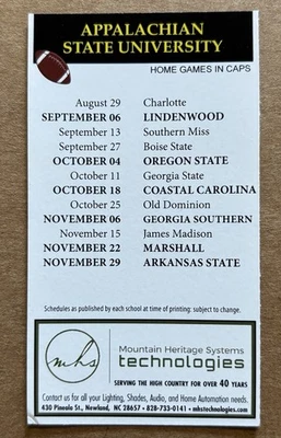 2025 Appalachian State University Mountaineers Football Pocket Schedule  - Image 1 of 3