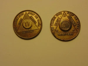 2-Alcoholics Anonymous 28 & 15 Year Recovery Coin Chip Medallion Medal Token AA - Picture 1 of 2