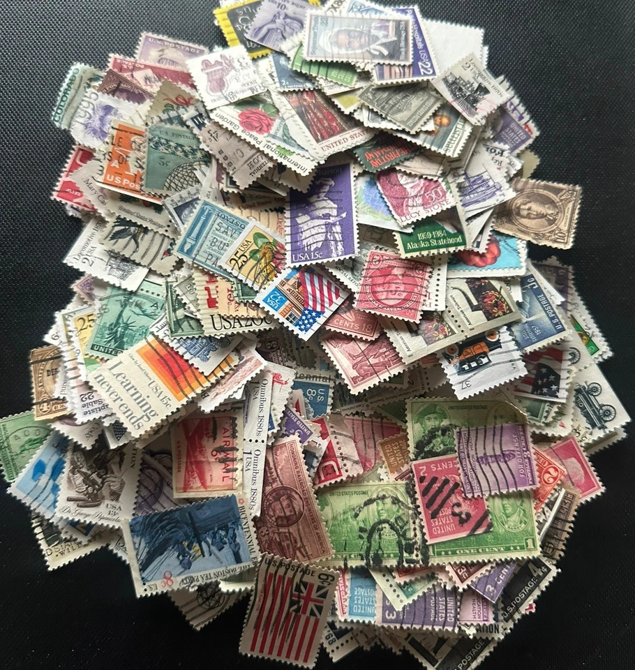 500 selos usados dos Estados Unidos retirados de uma enorme caixa de propriedade lote - Imagem 1 de 1