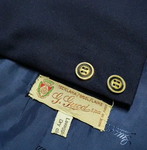 Vintage 80s G. GUCCI all worsted bespoke gold button navy suit jacket blazer 44R - Picture 1 of 12