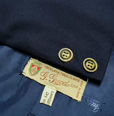 Vintage 80s G. GUCCI all worsted bespoke gold button navy suit jacket blazer 44R - Image 1 of 4