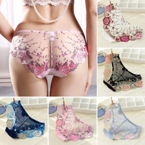 Women Low-Rise Embroidery Underwear Floral Panties Breathable Lace Lingerie L XL