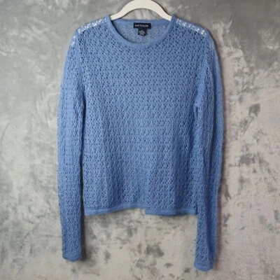 Suéter ANN TAYLOR Mujer Medio Azul Tejido Abierto Transparente Niño Mezcla Mohair Pullover Foto 1 de 4