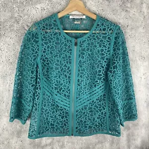Peter Nygard Full Zip Jacket Teal Aqua Lace See Though Size Medium - Picture 1 of 8