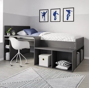 Kids Mid Sleeper Cabin Bed Frame Single with Shelves and Built in Desk - Picture 1 of 4