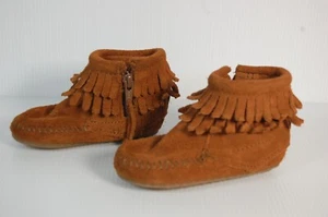 Minnetonka Shoe Bootie Infant Toddler Moccasin-Style Double Fringe Brown Size 5 - Picture 1 of 7