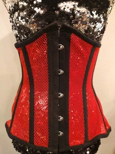 NEW SAMPLE! Similar 426 Longline Red Black Mesh 22" Underbust Steel Boned Corset - Picture 1 of 2