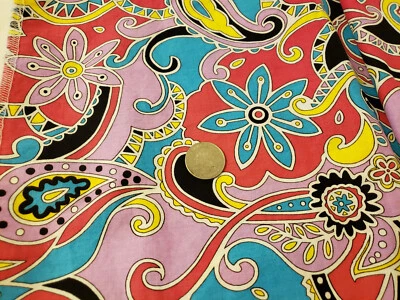 Cotton Fabric 42 x 1 yd Paisley Purple Blue Pink Yellow VIP by Cranston 2005 - Image 1 of 4