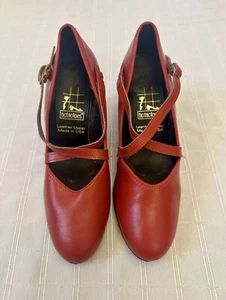 Vintage Tic Tac Toes Tictactoes Red Pumps Ballroom Theater Dancing Leather Heels - Picture 1 of 20