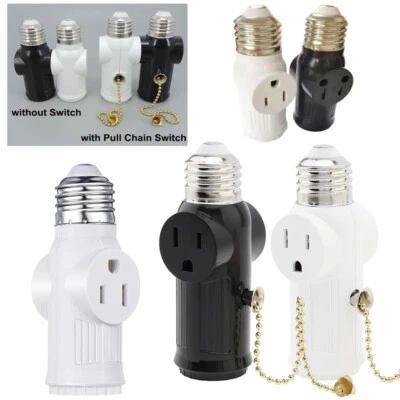 E27 E26 Bulb Screw Light Socket 2/3 Prong With Pull Chain Switch Outlet Adapter - Image 1 of 4