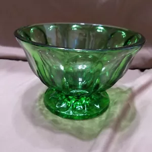 Vintage Anchor Hocking Smaragdgrün Glas Daumenabdruck Standfuß Süßigkeitenschale Schüssel - Bild 1 von 7