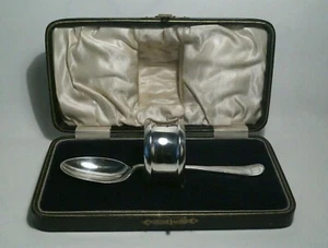 Henry Williamson Ltd Napkin Ring - Walker & Hall Spoon Christening Set - Picture 1 of 12