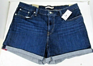 Levi Strauss Women's Mid Rise Mid Length Slim Hip Denim Short Dark Wash Size 32 - Picture 1 of 6