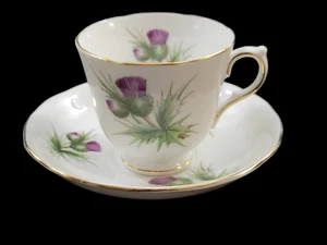 Antique Demitasse Tea Cup & Saucer Purple Flowers Gold Trim - Picture 1 of 14