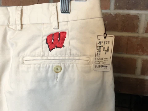 NWT Peter Millar Twill Cotton Wisconsin Badgers Chino Khaki Golf Pants 36 X 36 Cover