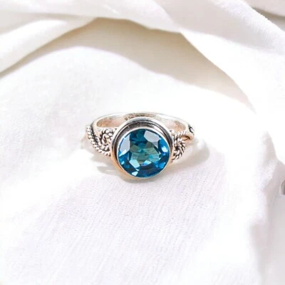 Anillo suizo de piedras preciosas naturales de topacio azul para mujer regalo de plata de ley 925 Foto 1 de 4
