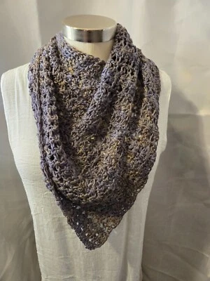 New Soft Lace Gray Triangular Neck Scarf Cowl Shawl Wrap Handmade Crocheted - Image 1 of 4