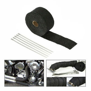 2" Black Exhaust Heat Wrap Roll for Motorcycle Fiberglass Heat Shield Tape w/Tie