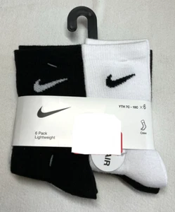 NIKE KIDS YOUTH CREW SOCKS CUSHIONED (6) WHITE GRAY BLACK 7C-10C SWOOSH NIP - Picture 1 of 2