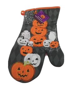 Guantone Forno Cucina Halloween Zucche Arancioni 7x13 Misto Cotone Resistente al Calore - Foto 1 di 10