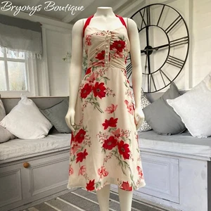 Coast Cream & Red Floral Silk Halterneck Dress 12 - Picture 1 of 12