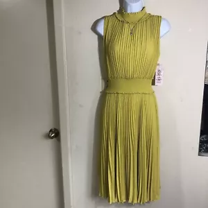 Nanette Lepore Women’s Smocked Neck Pleated Dress Size 2 Yellow Midi Flowy Fairy - Picture 1 of 13