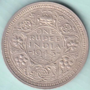 INDIA BRITÁNICA 1945 REY GEORGE VI UNA RUPIA MONEDA DE PLATA RARA - Imagen 1 de 2