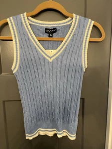Say What Sweater Vest Women’s Size Small. Light Blue W/ White Trim. - Picture 1 of 5