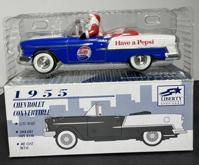 Liberty Classics 1955 Chevrolet Convertible Pepsi Santa 1/25 Diecast Coin Bank - Image 1 of 4