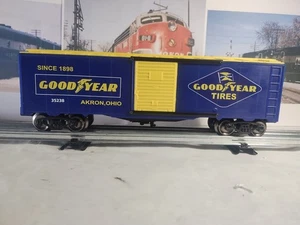 Goodyear Boxcar O Gauge 1:48 Scale #35238 from Menards Blue sides yellow roof. - Picture 1 of 9