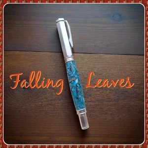 Handmade FALLING LEAVES Fountain Pen, Blue/Wood for Writers, Journalers, Gifts - Picture 1 of 6