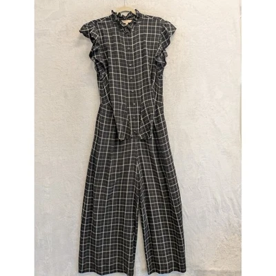 Macacão Rebecca Taylor xadrez gola babado perna larga cropped tamanho 4 - Imagem 1 de 4