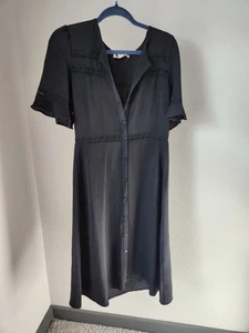 MONTEAU los Angeles black midi dress with lace detail ruffle sleeve SZ L - Picture 1 of 7